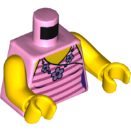 Lego Torso Tank Top with Bright Pink and Stripes and Flower Necklace Print, Yellow Arms and Hands / Bright Pink