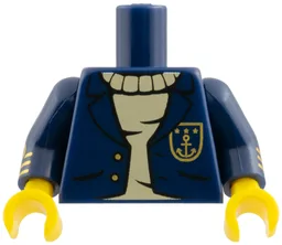 Torso Jacket Open with Gold Buttons and Anchor over Tan Sweater Pattern / Dark Blue Arms with Gold Stripes / Yellow Hands