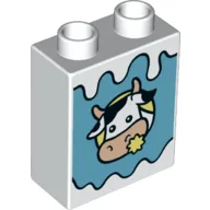Duplo Brick 1 x 2 x 2 with Cow Print / White