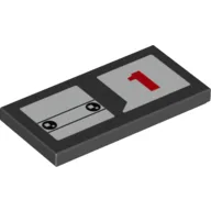 Tile 2 x 4 with White Squares in Black Circles and Red Number 1 Pattern / Black