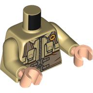 Lego Torso, Jacket, Dark Tan Tactical Gear, Pockets, Yellow Jurassic Park Logo print, Tan Arms, Light Nougat Hands / Tan