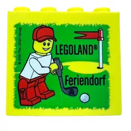 Brick 2 x 4 x 3 with 'LEGOLAND Fereindorf golf playing minifigure' Print / Yellow