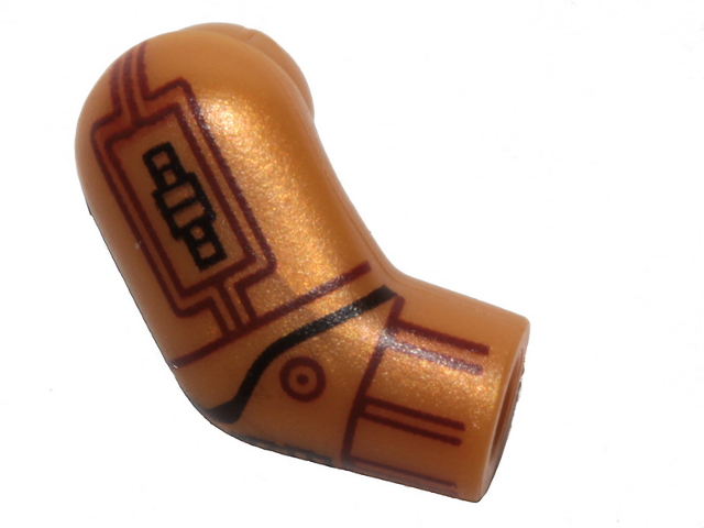 Lego Arm, Right with SW C-3PO Reddish Brown and Black Lines and Shapes Pattern / Pearl Gold