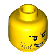 Lego Minifig Head Luke Cunningham / Jack Fury, Beard Stubble, Eyebrows, Scar on Right Eyebrow, Open Mouth with Teeth Print / Yellow