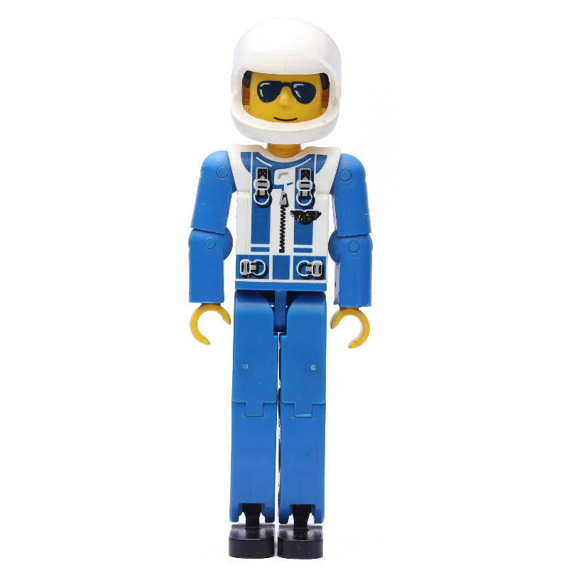 Lego Technic Figure Blue Legs, White Top with Zip & Shoulder Harness Print, Blue Arms - White Helmet