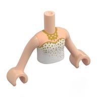 Lego Minidoll Torso Girl with Light Nougat Arms and Hands with White Dress, Gold Decorations, Necklace print / Light Nougat