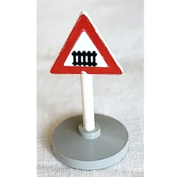 Road Sign Old Triangle with Level Crossing Print & Type 2 Base / White
