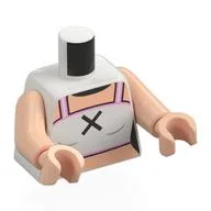 Torso, White Top, Bright Pink Trim, Black X, Light Nougat Chest Print, Light Nougat Arms and Hands / White