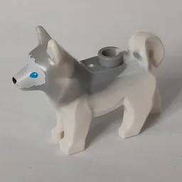 Animal, Dog, Husky with Blue Eyes, Black Nose Print and Marbled Light Bluish Gray Ears and Back Pattern / White