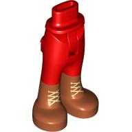 Lego Minidoll Hips and Trousers with Back Pockets with Dark Orange Boots, Tan Laces print / Red