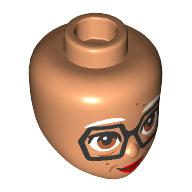 Lego Minidoll Head White Eyebrows, Black Glasses, Brown Eyes, Red Lips, Wrinkles / Nougat