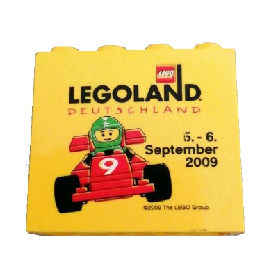 Lego Brick 2 x 4 x 3 with 'LEGOLAND DEUTSCHLAND 5. - 6. September 2009' Print / Yellow