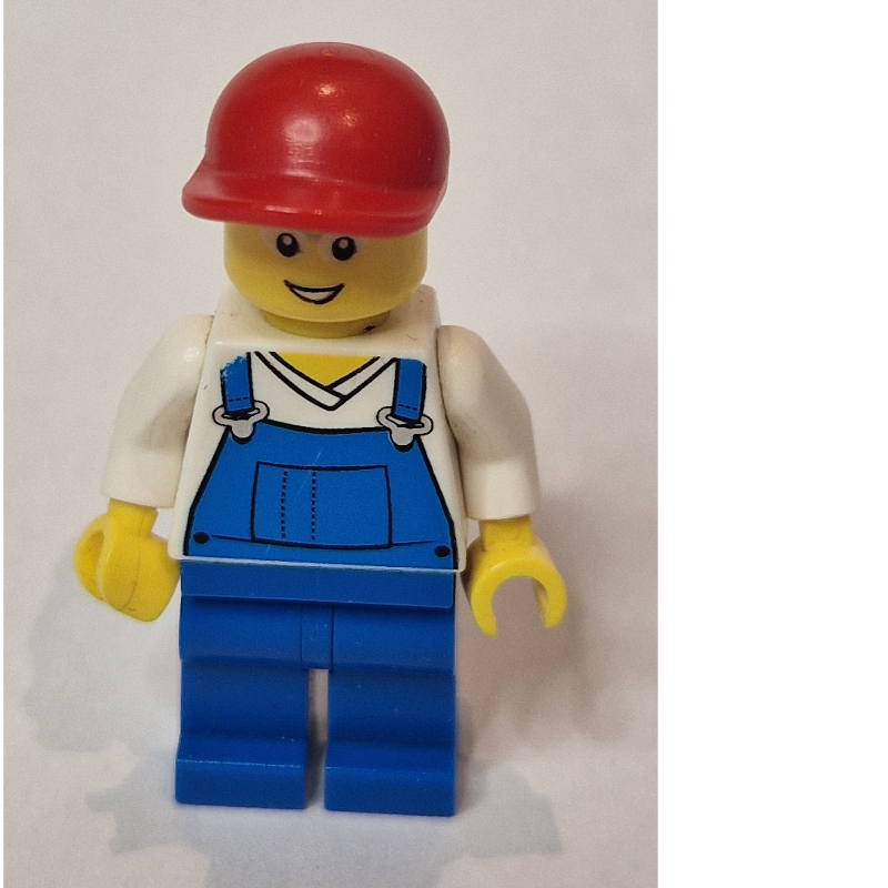Lego Man, Blue Overalls over White V-Neck Shirt, Red Cap, Glasses, 3626cpr0646 Head