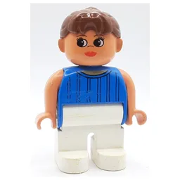 Duplo Figure, Early, Ponytail Brown, White Legs, Stripes Print / Blue