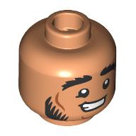 Lego Minifig Head Halfling Druid, Thick Black Eyebrows, Beard, Lopsided Smirk/Big Smile / Nougat