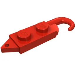Hook, Plate 1 x 2 with Crane Hook Left / Red