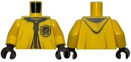 Torso Quidditch Robe over Sweater, Yellow Collar and Hufflepuff Crest and Dark Orange Lacing Pattern / Yellow Arms / Dark Brown Hands