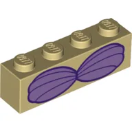 Brick 1 x 4 with 2 Violet Seashells Print / Tan