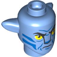Lego Minifig Head Special, Na'vi with Yellow Eyes, Blue Markings, Angry print / Medium Blue
