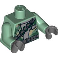Lego Torso Shirt, Camouflage, Weapon and Ammunition Belts Print, Sand Green Arms, Dark Bluish Gray Hands / Sand Green