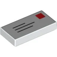 Tile 1 x 2 with Mail Envelope, Letter, Address and Red Stamp Print / White