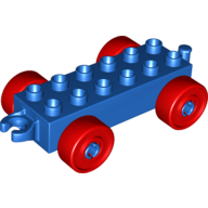Lego Duplo Car Base 2 x 6 with Open Hitch End and Red Wheels / Blue