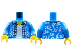 Torso Hawaiian Shirt Open with White Flowers over White Undershirt Pattern / Dark Azure Arms / Yellow Hands