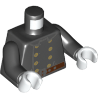 Lego Torso Jacket, Fire Fighter Uniform Gold Buttons, Brown Belt Print, Black Arms, White Hands / Black