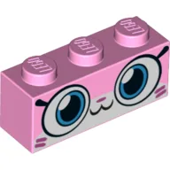 Brick 1 x 3 with Unikitty, Closed Mouth Smile and Magenta Lines in Corners Print