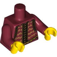Torso Tunic, Floral Motif, Gold Buttons and Trim Print, Dark Red Arms, Yellow Hands (William Shakespeare) / Dark Red