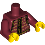 Lego Torso Tunic, Floral Motif, Gold Buttons and Trim Print, Dark Red Arms, Yellow Hands (William Shakespeare) / Dark Red