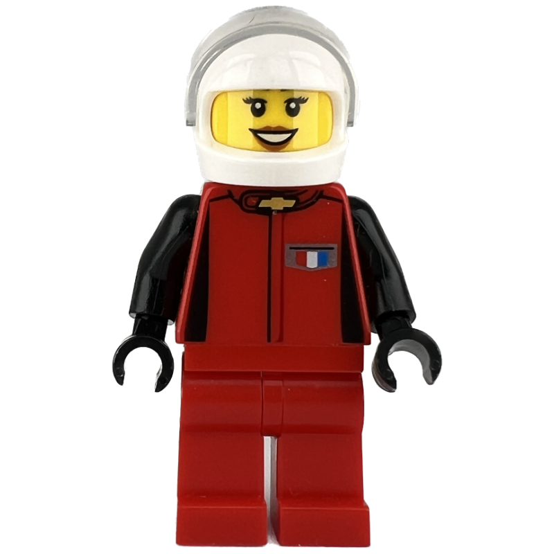 Lego Race Driver, Red Torso, Red Legs, White Helmet, Chevrolet