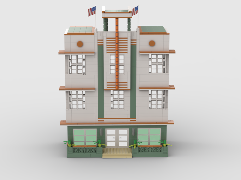 Lego Hotel/Restaurant Art Deco facade (replica of a building lined on Miami Ocean drive)