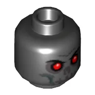 Minifig Head, Evil Skull with Scowl, White Print, Red Eyes Print / Black