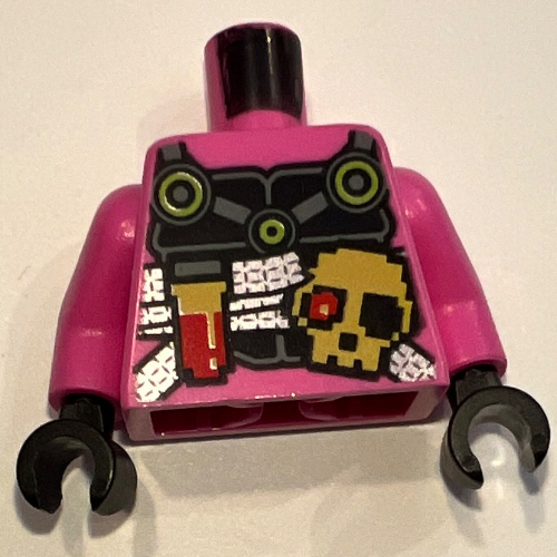 Lego Torso Armor, Black Chest Plate, Pixelated Skull Print, Dark Pink Arms, Black Hands / Dark Pink