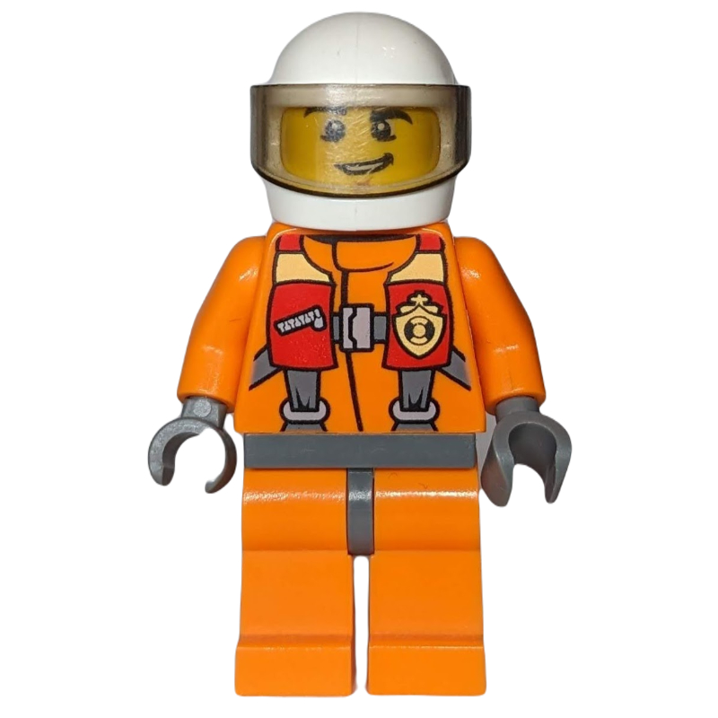 Lego Coast Guard, Orange Jumpsuit, White Helmet with Visor