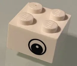 Brick 2 x 2 with Black and White Eye Offset with Dot in Pupil Pattern on Opposite Sides