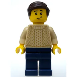 Tan Torso Sweater, Dark Blue Legs, Dark Brown Hair