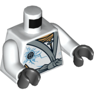 Lego Torso Robe with Silver Sash and Ice Power Emblem Print, White Arms, Black Hands / White