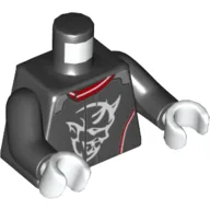 Torso, Racing Jacket, Red and White Trim, White Demon Head Print, Black Arms, White Hands / Black