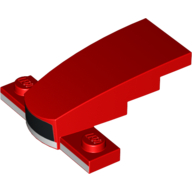 Lego Brick Wedged, Curved 4 x 2 x 1 1/3 with 1 x 4 Base with 1 Black and 3 White Stripes Print / Red