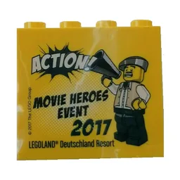 Brick 2 x 4 x 3 with 'LEGOLAND Deutschland Resort ACTION! MOVIE HEROES EVENT 2017' Print / Yellow