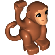 Lego Duplo Animal Monkey with Curly Tail - Nougat Face with Hair Details Print / Dark Orange