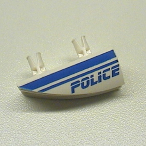 Lego Fairing 1 x 4 Side Flaring Intake with Two Pins and Police Blue Line Print Left / White