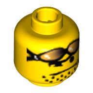 Lego Minifig Head, Orange Sunglasses on Forehead, Stubble Print [Blocked Open Stud] / Yellow