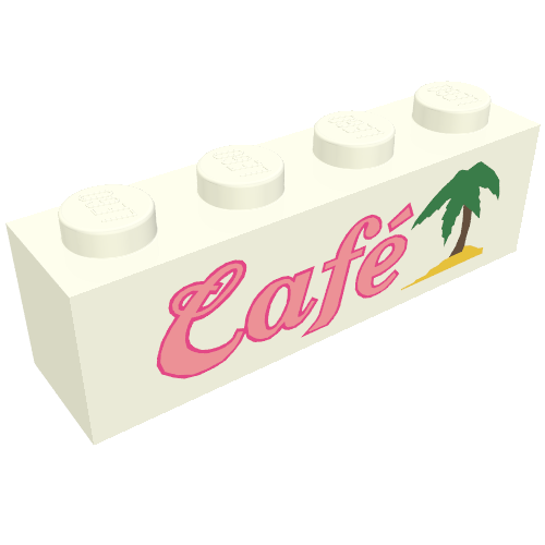 Lego Brick 1 x 4 with Bottom Tubes, Lowered Center Cross Support with Café Print