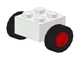 Brick, Modified 2 x 2 with Red Wheels for Single Tire with Black Tires 14mm D. x 4mm Smooth Small Single (3137c01 / 3139) / White