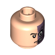 Lego Minifig Head Two-Face (Harvey Dent), Half Normal, Half Purple with Scar Print [Blocked Open Stud] / Light Nougat