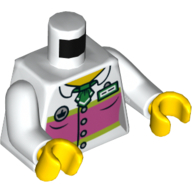 Lego Torso Blouse with Buttons, Dark Pink Panel and Name Badge Print, White Arms, Yellow Hands / White
