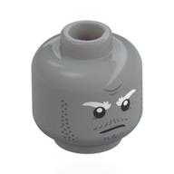 Lego Minifig Head Tombstone, White Eyebrows, Dark Bluish Grey Stubbles, Moustache, Lopsided Grin / Stern / Light Bluish Gray